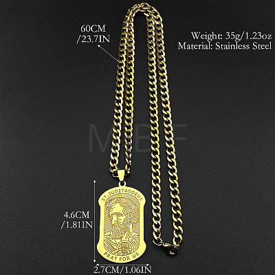 Religion 304 Stainless Steel Saint Jude Rectangle Dog Tag Pendant Necklaces for Men WG107E9-02-1