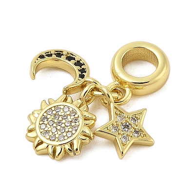 Rack Plating Brass Micro Pave Clear & Black Cubic Zirconia European Dangle Charms KK-Z074-65G-1