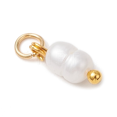 Natural Cultured Freshwater Pearl Potato Charms with Brass Jump Rings X-PALLOY-JF04176-01-1
