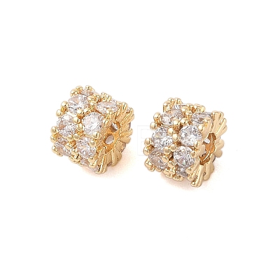 Brass Micro Pave Clear Cubic Zirconia Beads KK-B100-003G-1