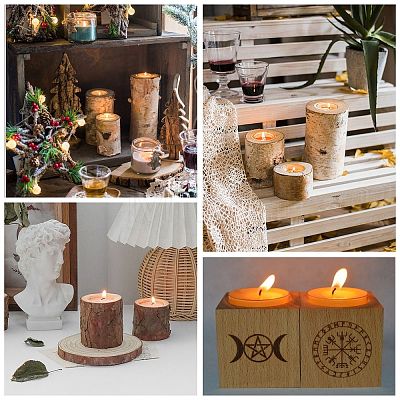 SUPERDANT Wooden Candle Holder and Candles Set AJEW-SD0001-13H-1