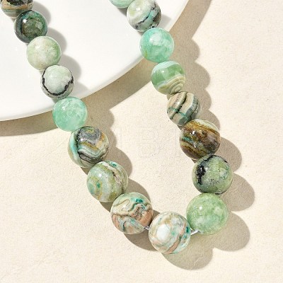 Natural Green Line Jasper  Graduated Round Beaded Necklaces NJEW-F368-01P-1