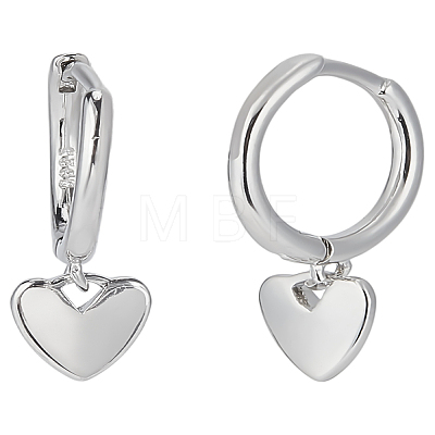 1Pair Sterling Silver Heart Hoop Earrings EJEW-LP0001-27-1