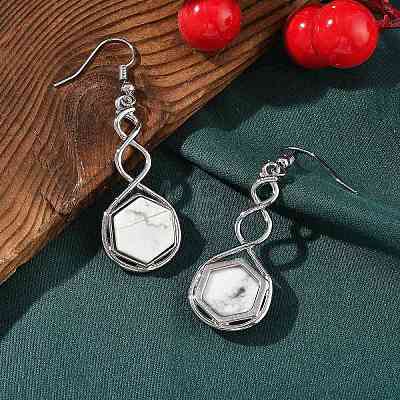 Hexagon Natural Howlite Dangle Earrings EJEW-K298-01P-05-1