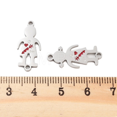 Valentine's Day 304 Stainless Steel FireBrick Enamel Boy Girl Connector Charms STAS-Z078-16P-1