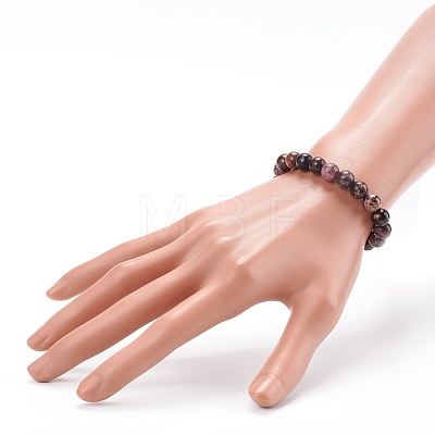 Natural Rhodonite Beaded Stretch Bracelets BJEW-JB06086-02-1