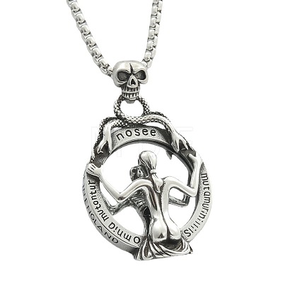 Punk Style 316L Surgical Stainless Steel Gothic Skull Magic Mirror Female Pendant Pendant Box Chain Necklaces for Men WG8DFA6-01-1