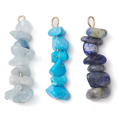 Gradient Color Natural Aquamarine & Natural Lapis Lazuli & Synthetic Turquoise Chip Beaded Pendants PALLOY-JF02795-02-1