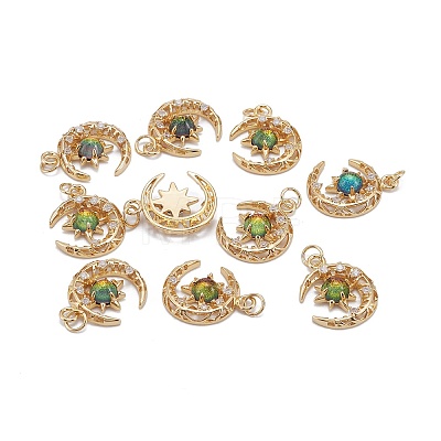 Brass Micro Pave Clear Cubic Zirconia Glass Pendants LS-ZIRC-C024-06G-02-1