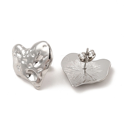 304 Stainless Steel Textured Heart Stud Earrings for Women EJEW-I281-14P-1