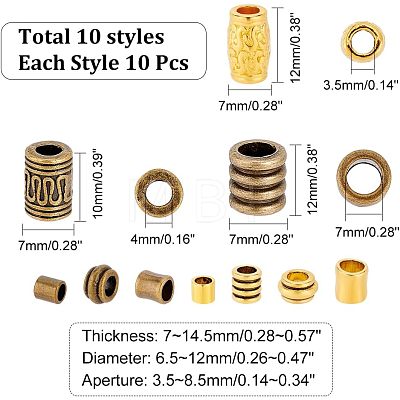  100Pcs 10 Style Tibetan Style Alloy Beads FIND-NB0002-84-1