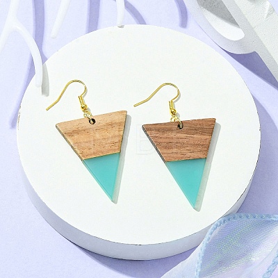 Resin & Walnut Wood Triangle Dangle Earrings EJEW-JE05505-03-1