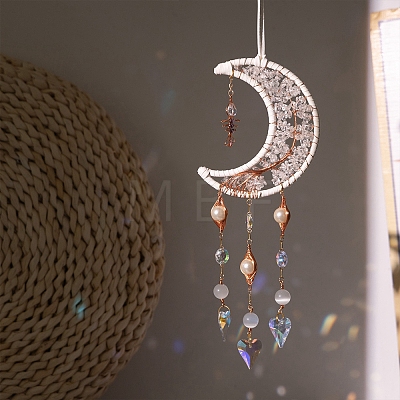 Natural Quartz Crystal Moon Hanging Ornaments PW-WG23103-01-1