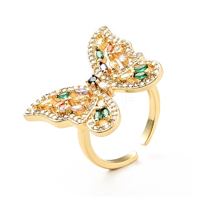 Colorful Cubic Zirconia Butterfly Open Cuff Ring KK-D080-13G-1