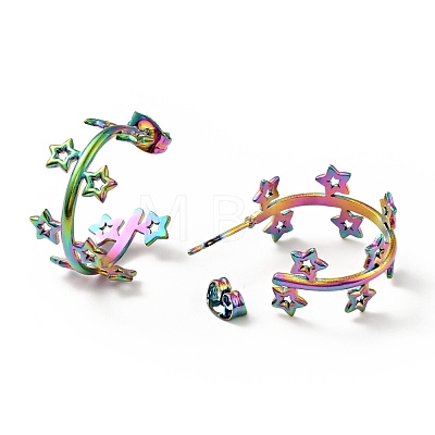 Rainbow Color Star Wrap Stud Earrings EJEW-G293-01M-1