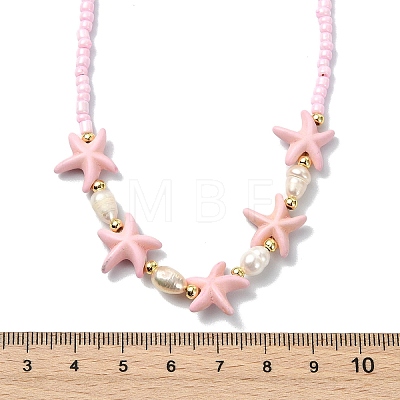 2Pcs 2 Styles Ocean Turtle Starfish Synthetic Turquoise & Natural Pearl & Glass Seed Beaded Necklaces NJEW-JN06130-01-1