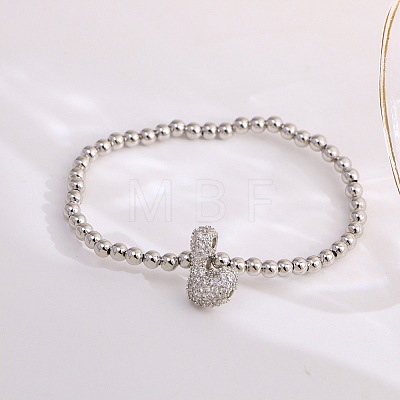 Brass Micro Pave Clear Cubic Zirconia Beaded Stretch Bracelets for Women FS-WG5260F-11-1