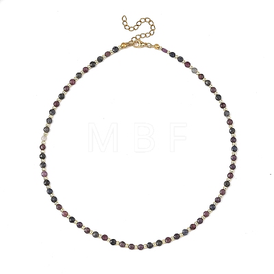 Natural Red Corundum/Ruby and Sapphire Faceted Flat Round Beaded Necklaces NJEW-JN06433-1