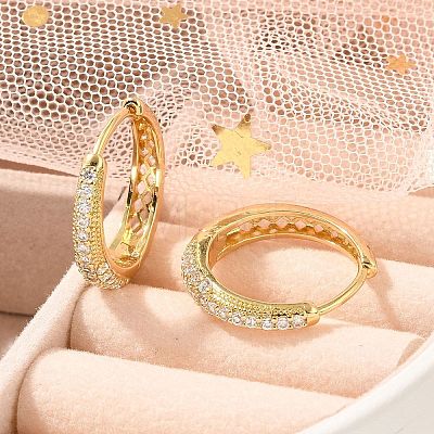 Rack Plating Brass Micro Pave Cubic Zirconia Hoop Earrings EJEW-H143-25G-1