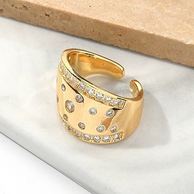 Brass Micro Pave Clear Cubic Zirconia Cuff Rings for Women RJEW-U041-07G-1