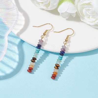 Natural & Synthetic Mixed Gemstone Rondelle Beaded Dangle Earrings EJEW-JE05613-01-1
