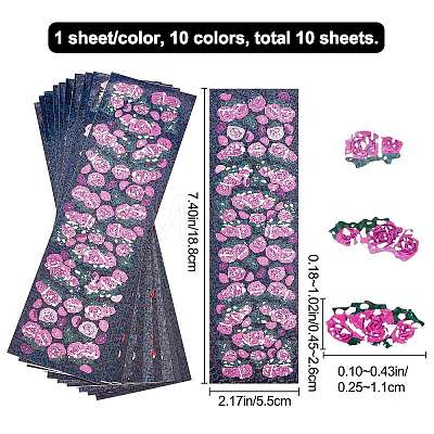 CRASPIRE 10 Sheets 10 Colors Colorful 3D Rose Laser Flash Stickers DIY-CP0006-66-1
