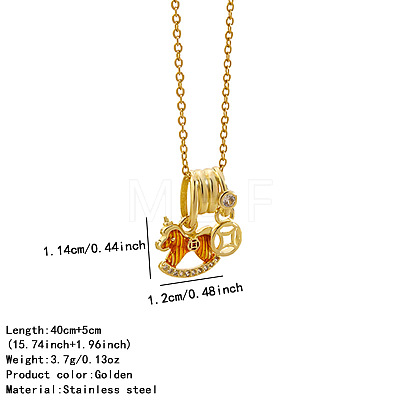 304 Stainless Steel Enamel & Cubic Zirconia Horse Pendant Necklaces for Women WGB99B5-02-1