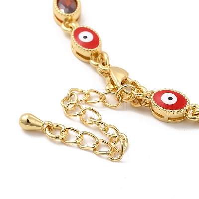 Enamel Evil Eye & Glass Oval Link Chain Bracelet BJEW-G663-01G-02-1