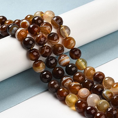 Natural Striped Agate/Banded Agate Beads Strands G-A246-8mm-10-1