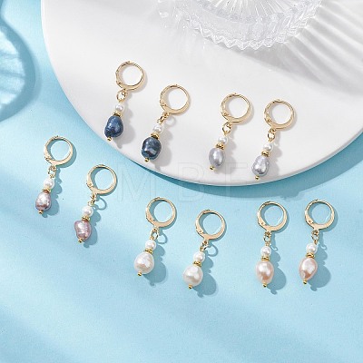 Oval Brass Natural Freshwater Pearl Leverback Earrings EJEW-JE06815-1