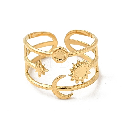 Star & Moon & Sun Ion Plating(IP) 304 Stainless Steel Open Cuff Ring Findings STAS-E066-10G-1