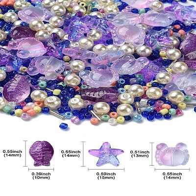 Ocean Theme Diy Painted Glass Beads DIY-YW0008-82B-1