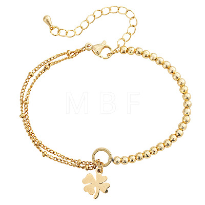 Four Leaf Clover 304 Stainless Steel Charm Bracelets LS-UY0745-1-1
