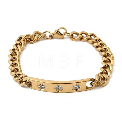 304 Stainless Steel Micro Pave Cubic Zirconia Cuban Link Bracelets BJEW-D408-01G-1