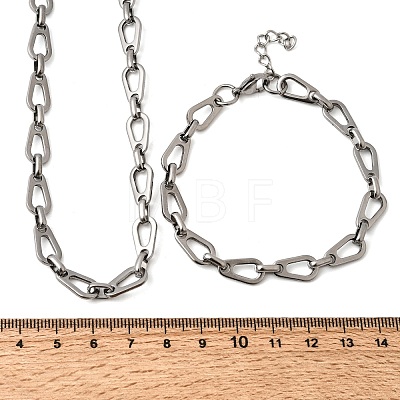 304 Stainless Steel Teardrop Link Chain Bracelet & Necklace Jewelry Sets SJEW-L199-18P-1