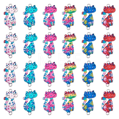 24pcs 6 Colors Printed Alloy Kitten Connector Charms ENAM-TA0001-44-1