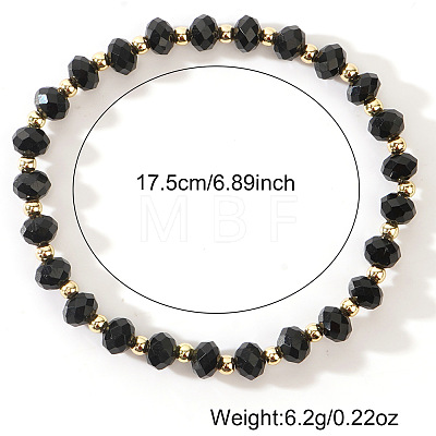 Rondelle Faceted Glass & Brass Bead Stretch Bracelets UG9794-1
