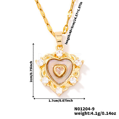 Brass Clear Cubic Zirconia Heart-shaped Pendant Necklaces PR0180-6-1