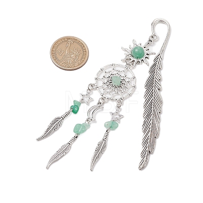 Alloy Sun & Woven Net/Web with Feather Charms Bookmarks AJEW-JK00368-1