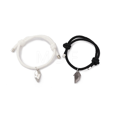 2Pcs 2 Color Magnet Alloy Matching Heart Charm Bracelets Set BJEW-E011-03BP-02-1
