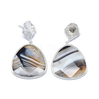 Natural Stripe Agate Dangle Stud Earrings EJEW-L228-06S-1