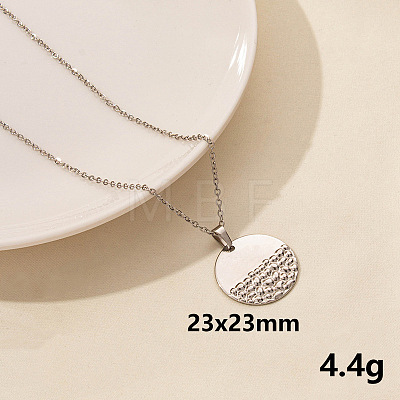 Stylish Stainless Steel Geometric Flat Round Pendant Necklace for Women PD6789-11-1