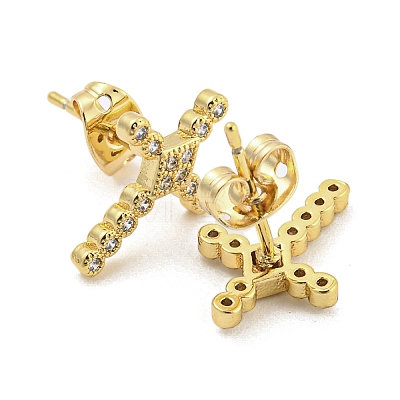 Brass Micro Pave Cubic Zirconia Ear Studs EJEW-P261-25D-G-1