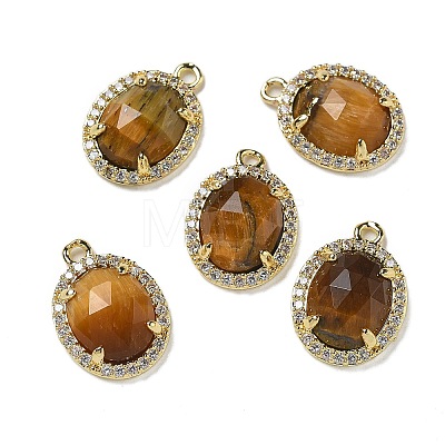 Natural Tiger Eye Faceted Oval Pendants G-I375-02G-01-1