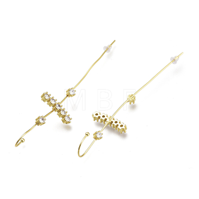 Brass Micro Pave Clear Cubic Zirconia Ear Wrap Crawler Hook Earrings EJEW-O097-03G-1