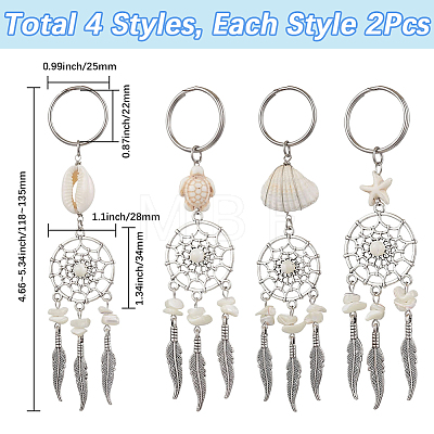 2 Sets Tibetan Style Alloy with Natural Shell & Synthetic Turquoise Keychains KEYC-SP0001-33-1