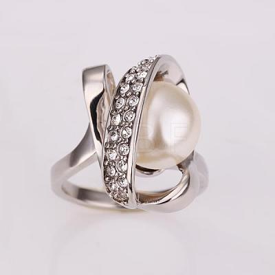Real Platinum Plated Eco-Friendly Tin Alloy Round Imitation Pearl Finger Rings For Party RJEW-BB14342-8P-1
