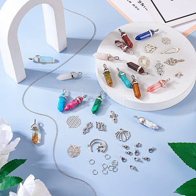  DIY Natural & Synthetic Mixed Gemstone Bullet Pendant Necklace Making Kit DIY-TA0004-91-1