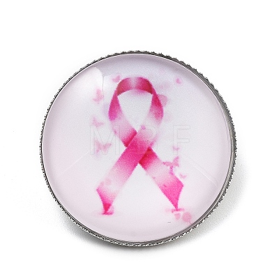 Breast Cancer Awareness Ribbon Glass Brooches JEWB-L019-01C-1