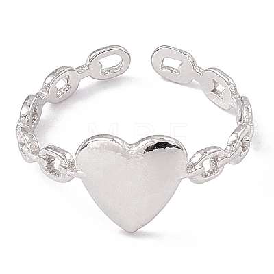 304 Stainless Steel Heart Open Cuff Rings for Women RJEW-G275-09P-1